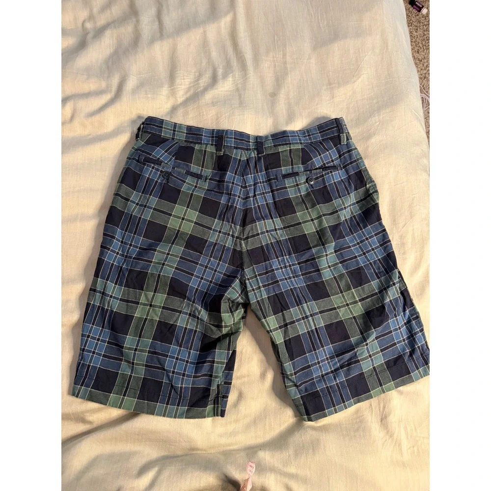 J.Crew Men's Plaid Shorts Size 34 Blue Green Cotton Flat‎ Front